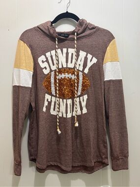 Sable Sky Sunday Funday Sequin Football Colorblock Hoodie Size Medium